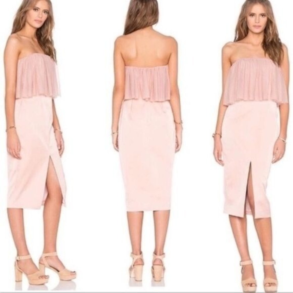 Keepsake White Lies Dress in Blush pink satin bodycon XS Formal Night out